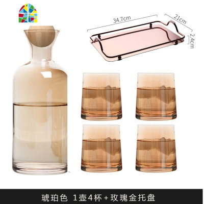 玻璃杯冷水瓶柠檬果汁扎壶凉水壶家用水具套装轻奢彩色水杯子 FENGHOU 琥珀色杯2支