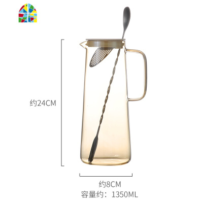 玻璃凉水瓶北欧冷水壶套装可高温大容量创意家用柠檬果汁冰水扎壶 FENGHOU 木杯架凉水壶