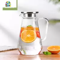 家用冷水壶玻璃耐热高温凉白开水杯茶壶扎壶套装大容量水瓶凉茶壶 FENGHOU 方底2000ML+2个300ML杯凉水壶