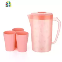 耐热高温冷水壶大容量塑料凉水壶豆浆果汁花茶壶水杯带茶隔 FENGHOU 粉红色壶+3杯子