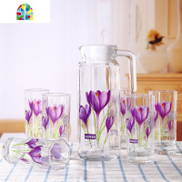 家用印花冷水壶玻璃泡茶壶耐热果汁凉白开分水杯扎壶水具套装 FENGHOU 赤红玫瑰七件套凉水壶