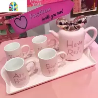可高温时尚陶瓷家用大号容量凉水壶冷水壶套装创意耐热杯子花茶具 FENGHOU 粉色凉水壶套装[032]送杯刷
