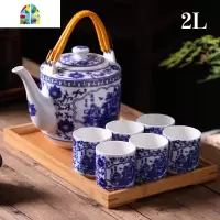 大号景德镇陶瓷茶具套装家用中式凉水冷水茶壶茶杯提梁可高温防爆 FENGHOU 荷塘月色3L(一壶六杯)送竹托盘凉水壶