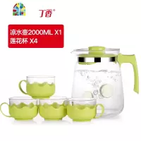 1.5/2L耐热玻璃壶冷水壶大容量凉水壶大号果汁壶水壶泡茶壶 FENGHOU 绿色WG86G+茶盘