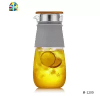 凉水壶玻璃可高温家用玻璃水壶凉水杯套装加厚过滤冷水壶 FENGHOU 沁心壶1200ml+2个杯子+竹制茶盘