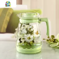 家用大容量印花冷水壶玻璃泡茶壶凉白开水杯套装 FENGHOU 栀子花开升云壶一壶六杯绿色凉水壶