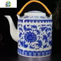 景德镇青花冷水壶陶瓷大容量可高温茶壶凉水壶大号饭店泡茶壶家用 FENGHOU 3.8升青花王收藏送红绳刷子