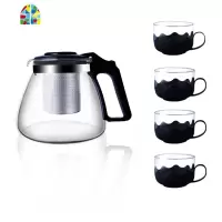 玻璃泡茶壶套装 家用茶具套装 茶杯冷水壶玻璃功夫茶具 茶叶过滤 FENGHOU 1000毫升泡茶壶+8只泡茶杯凉水壶