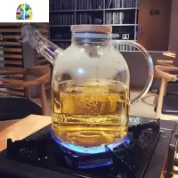 创意家用冷水壶玻璃耐热高温防爆1800ml大容量扎壶凉水壶带盖套装 FENGHOU 1.6升大壶+2杯+1托盘[097]