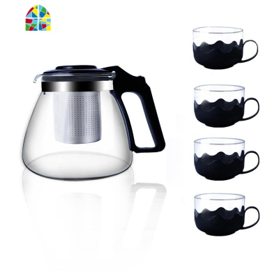 玻璃泡茶壶套装 家用茶具套装 茶杯冷水壶玻璃功夫茶具 茶叶过滤 FENGHOU 2000毫升泡茶壶凉水壶