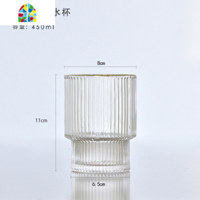 棱条描金凉水壶 玻璃 可高温加厚创意家用大容量果汁杯水瓶套装 FENGHOU 小号普通玻璃杯烧水壶