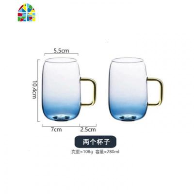 北欧日式冷水壶玻璃耐热可高温防爆家用水杯套装扎壶创意凉水壶 FENGHOU 渐变蓝玻璃杯2杯