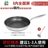 封后不锈钢平底锅锅煎锅家用炒菜煎蛋牛排无涂层电磁炉 [内径28CM内外双面屏/带茶波防溢盖]精选316钢材/煎炒