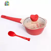 新年款韩国宝宝花瓣辅食锅儿童奶锅汤锅 不粘煎锅 FENGHOU 大红色红奶锅+盖子+勺子