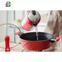 韩国汤锅煎锅不粘锅电磁炉燃气28cm蒸锅火锅小炖锅 FENGHOU 28CM红色深煎锅+赠品都有