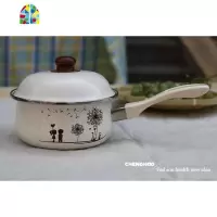 珐琅搪瓷加厚单把奶锅汤锅煮面锅电磁炉,煮牛奶煮粥 FENGHOU 16cm米色黄奶锅送手柄TG222