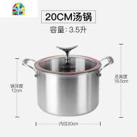 五层304不锈钢煲汤炖锅煮面粥锅汤锅加厚物理不粘汤 FENGHOU 新品22汤锅深14cm容量5升