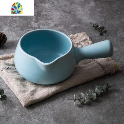 日式陶瓷奶锅汤锅不粘锅小砂锅热牛奶煮粥泡面锅宝宝辅食小锅炖锅 FENGHOU 蓝色1000ml送隔热垫