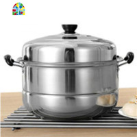 不锈钢蒸锅一层四层加厚蒸笼蒸格汤锅双层煤气电磁炉蒸锅具 FENGHOU 30cm一层复底 其他直径