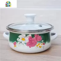 搪瓷珐琅碗宝宝辅食碗双耳汤锅卡通可爱饭碗蒸蛋碗迷你餐具含盖 FENGHOU 16cm玫瑰花