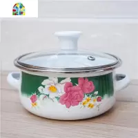 搪瓷珐琅碗宝宝辅食碗双耳汤锅卡通可爱饭碗蒸蛋碗迷你餐具含盖 FENGHOU 16cm蓝玫瑰