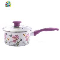 锅加厚韩式时尚奶锅单柄小汤锅电磁炉燃气锅18cm FENGHOU 玫瑰花园18cm