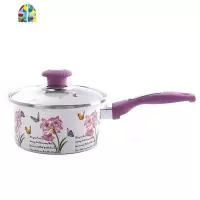 锅加厚韩式时尚奶锅单柄小汤锅电磁炉燃气锅18cm FENGHOU 玫瑰花园18cm