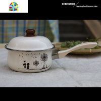 搪瓷宝宝辅食奶锅带盖家用多功能迷你小锅单柄煮面锅小汤锅煮奶 FENGHOU 16cm木车花加厚款送手柄TG223