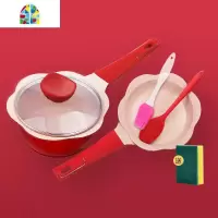 宝宝辅食锅婴儿小奶锅煎煮一体锅多功能儿童煮粥不粘锅 FENGHOU 煎煮套装16cm中国红+三件套