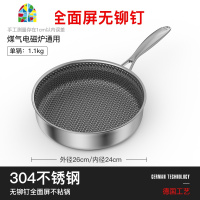 304不锈钢平底锅煎锅不粘锅家用煎蛋牛排烙饼锅电磁炉 FENGHOU 26规格-全面屏不粘煎锅-有盖