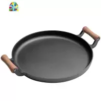 木柄家用煎饼锅铸铁平底锅烙饼鏊子摊煎饼果子工具不粘锅手抓饼锅 FENGHOU 新加深36cm木柄鏊子裸锅