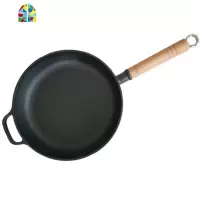 加厚铸铁平底锅煎锅炒锅牛排锅烙饼家用生铁锅无涂层煎盘 FENGHOU 20.5cm平底锅[带玻璃盖]送木铲+油刷
