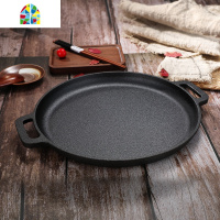 封后加厚铸铁无涂层鏊子煎饼锅平底锅生铁家用烙饼手抓饼锅煎饼档 加深33cm带玻璃盖+煎饼四件套]深4.5cm重3.2kg