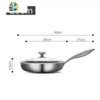 不锈钢煎锅烙饼锅家用炒菜锅电磁炉煤无涂层不沾平底锅 FENGHOU 26CM全屏煎锅带盖