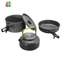 户外野炊便携锅具野外炊具折叠套锅餐具水壶野营便携户外锅2-3人 FENGHOU 橙色柄煮锅+煎锅+茶壶