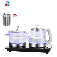 全自动手柄底部上水电热水壶烧水壶套装泡茶具烧茶器玻璃家用专用 FENGHOU 银黑(煮茶)桶装水款