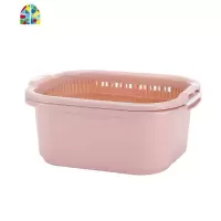双层方形洗菜篮子塑料家用创意水果盘多功能厨房淘米洗菜盆 FENGHOU 8072蓝色