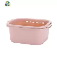 双层方形洗菜篮子塑料家用创意水果盘多功能厨房淘米洗菜盆 FENGHOU 8227蓝色