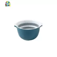 塑料双层镂空沥水洗菜篮家用蔬菜收纳篮厨房水果蓝子洗菜盆 FENGHOU 小号圆形深蓝