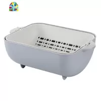厨房洗菜盆双层家用旋转水果盘塑料北欧客厅创意长方形果篮 FENGHOU 北欧蓝洗菜篮洗菜篮