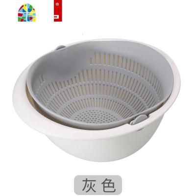 客厅厨房创意家用可旋转水果盘双层洗米淘米篮洗菜盆 FENGHOU 米色洗菜篮洗菜篮