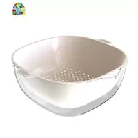 双层双色镂空洗菜盆套装家用塑料厨房洗蔬菜水果盘子 FENGHOU 深湖蓝洗菜篮洗菜篮