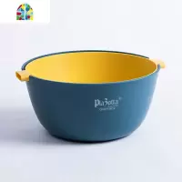 双层洗菜篮家用厨房洗菜盆创意客厅果盆水果篮 FENGHOU 圆形蓝黄双层