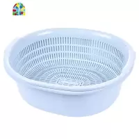 加大加厚双层塑料果盆果篮两件套厨房洗菜盆洗水果蔬篮子A FENGHOU 素色蓝大号双层洗菜篮洗菜篮
