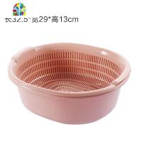 双层沥水篮塑料厨房圆形水果滴水筐果盆筛子镂空大号加厚洗菜篮子 FENGHOU 淡粉470g