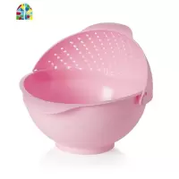 加厚洗菜篮大号塑料圆形厨房洗水果沥水篮家用水果盆洗菜篮子双层 FENGHOU 粉色