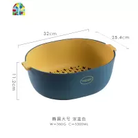北欧厨房双层塑料蔬菜沥水篮家用洗水果盆洗菜篮创意大号客厅果盘 FENGHOU 深蓝色-小号沥水篮