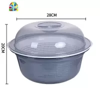 双层带盖沥水洗菜篮厨房多功能水果篮滴水菜盆塑料滤水收纳保洁篮 FENGHOU 灰色(小号方形沥水篮)
