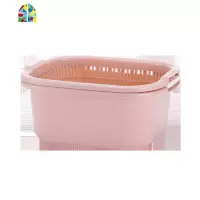 厨房双层洗菜盆塑料长方形淘菜盆碗筷洗水果多功能漏水篮子 FENGHOU 北欧粉洗菜篮洗菜篮