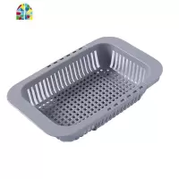 创意厨房可伸缩水多功能塑料碗碟架洗菜盆水果蔬菜滤水篮 FENGHOU 沥水架-灰色洗菜篮洗菜篮